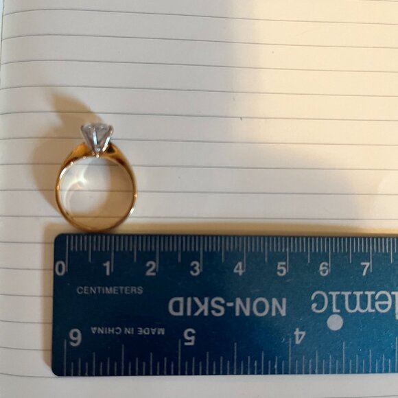 Vintage Sterling Silver Gold Plated Solitaire Ring with Cubic Zirconia, Size 5 - Picture 6 of 7